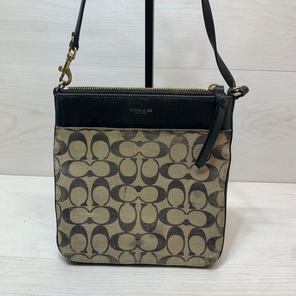 Coach Signature Jacquard Canvas Monogram Crossbody File Bag Black/Brown